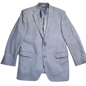 Saks Fifth Avenue Mens 42R 100% Cashmere Slim Fit Windowpane Sport Coat Blue
